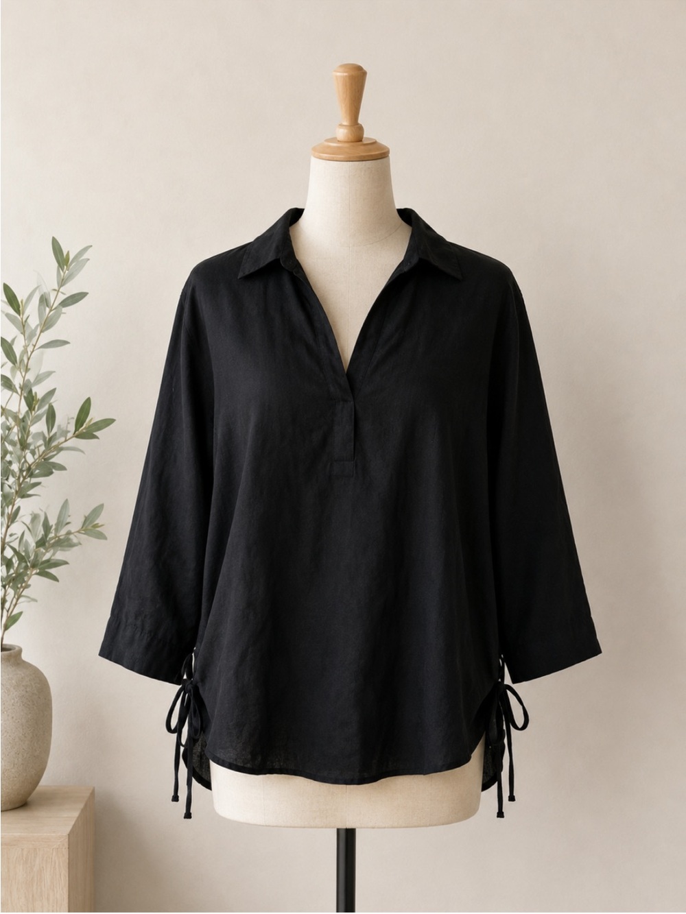 Isaac Mizrahi New York Black 100% Linen Boho Blouse Size M - Picture 2 of 4